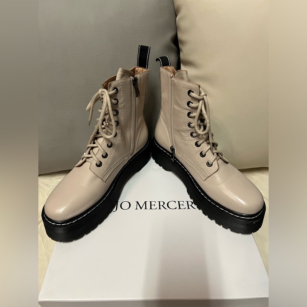 NIB Jo Mercer Real Nude Beige Leather upgraded Dr. Martens Lace Up Boots 38 7 - Picture 3 of 7
